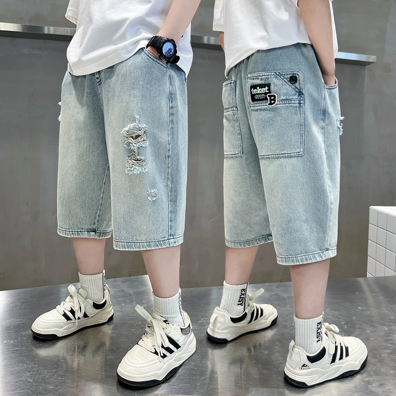 男童短裤夏季薄款儿童牛仔中裤童装中大童宽松裤子韩版洋气炸街潮