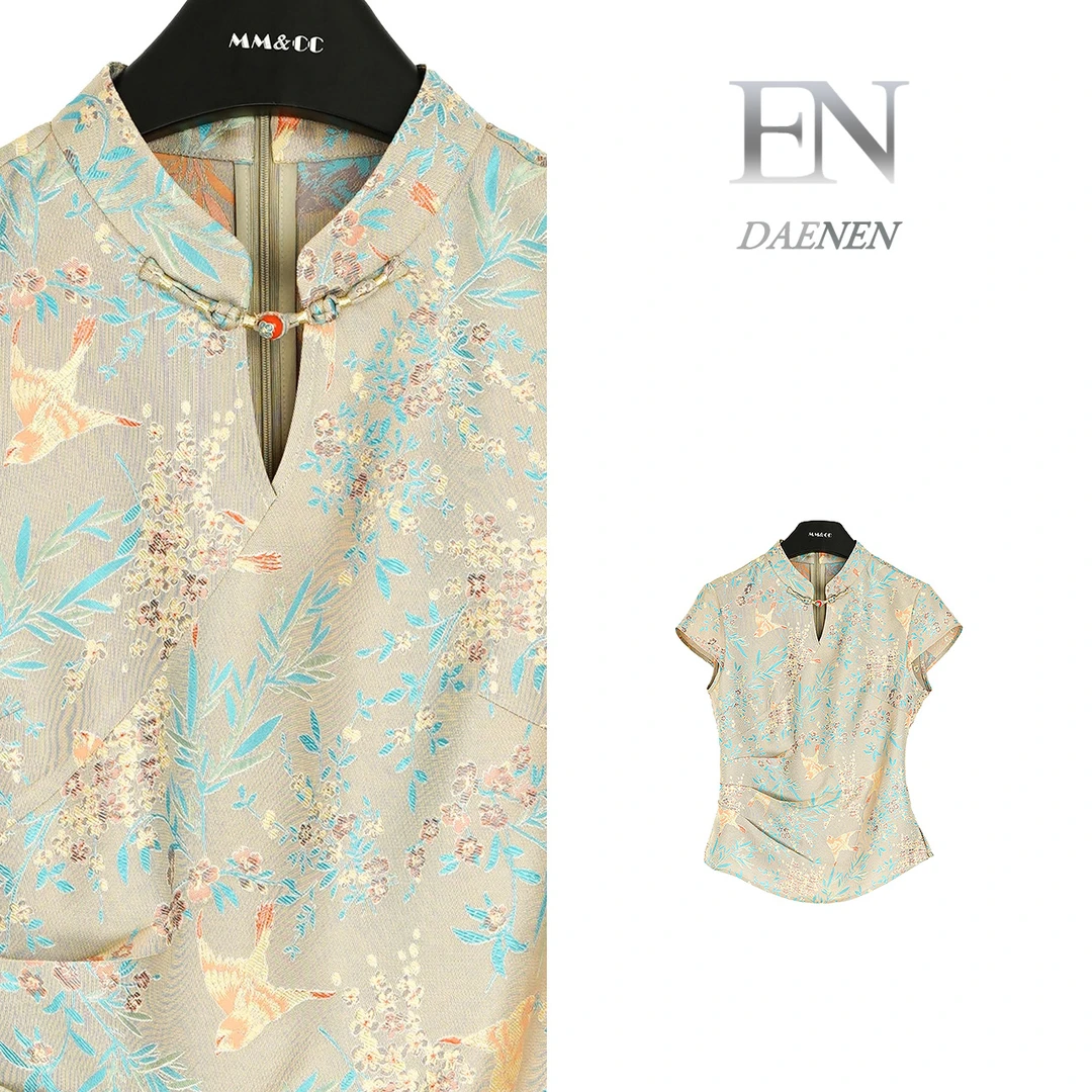 【云霞】新中式国风立领盘扣正肩单侧打褶上衣MCFSY0369