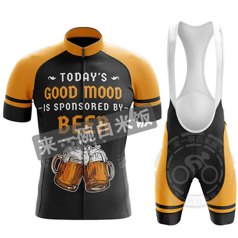 新款夏季有趣图案男士自行车骑行服速干透气公路车短袖背带套装
