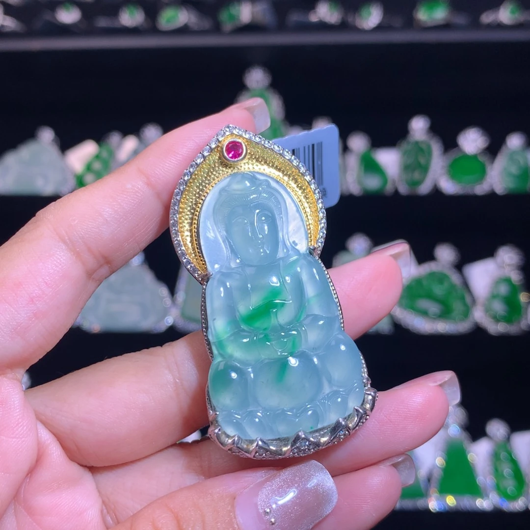 【闪购商品】翡翠银S925镶嵌颈饰天然翡翠