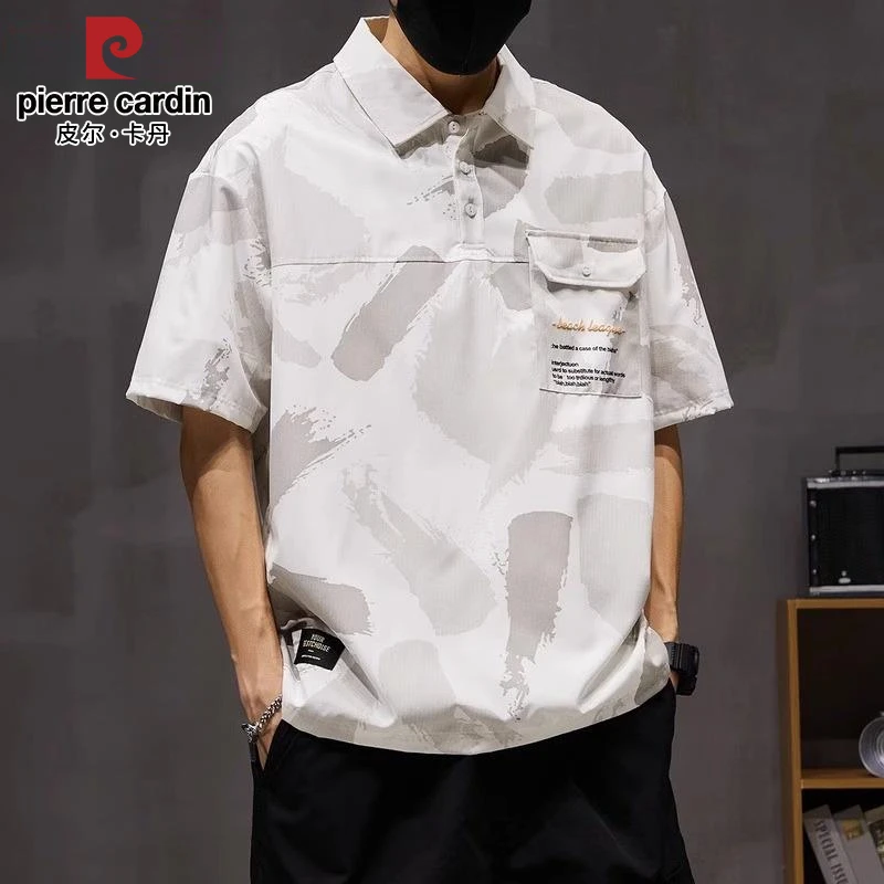皮尔卡丹男士短袖t恤夏季新款潮流迷彩宽松休闲薄款翻领polo衫男