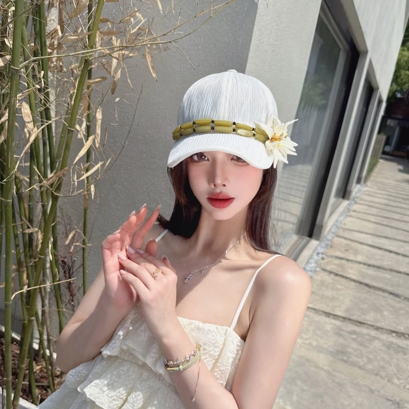 CREAMPP 原创春夏竹韵清雅半透网纱高颅顶棒球帽清爽竹节花鸭舌帽