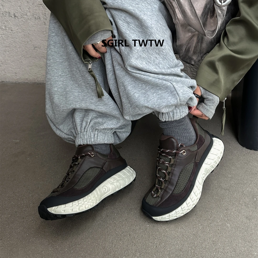 SGIRL TWTW2025年秋季新款真皮拼布厚底时尚休闲鞋百搭系带老爹鞋