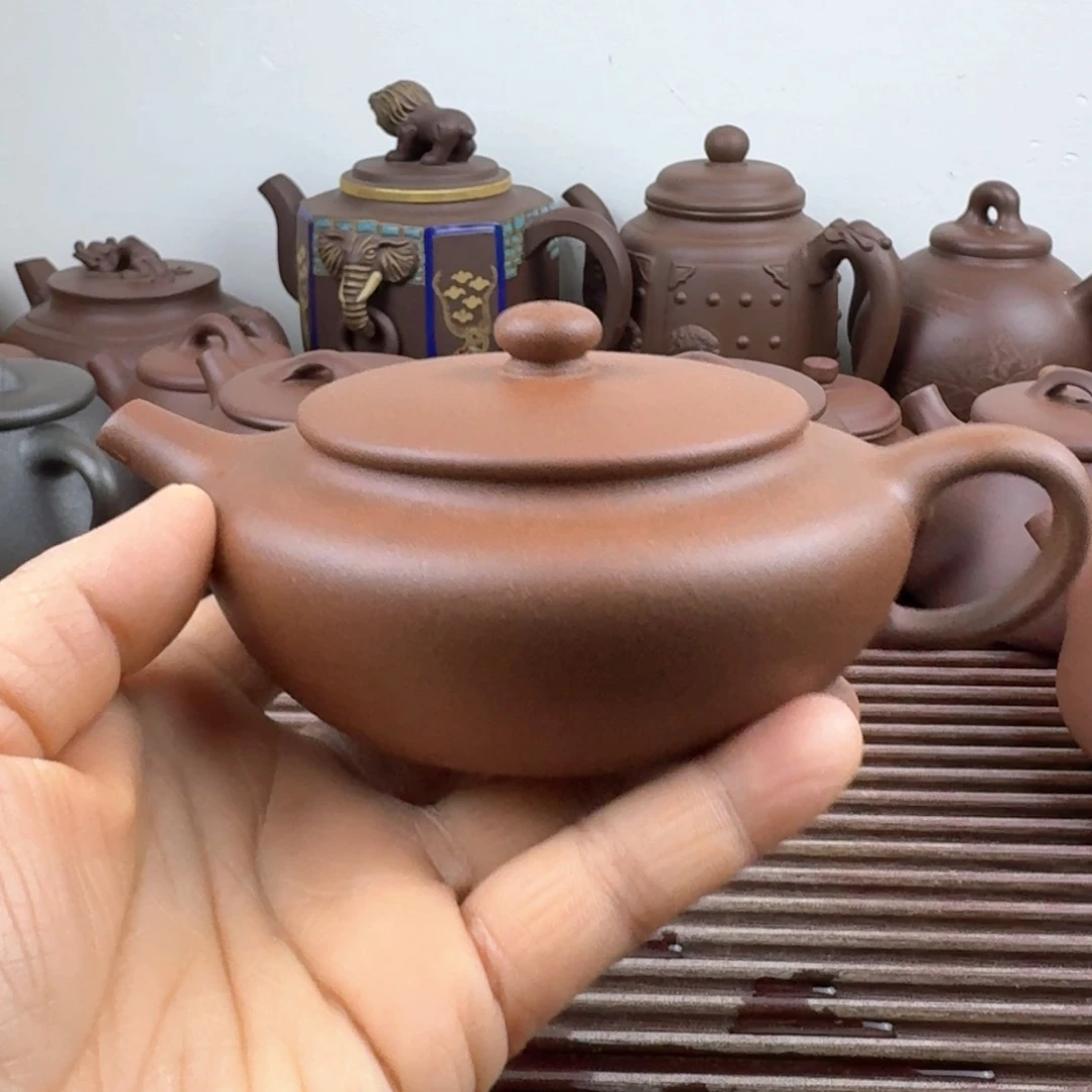 茶壶紫砂庸**扰190cc扁承红泥外加两个锦盒