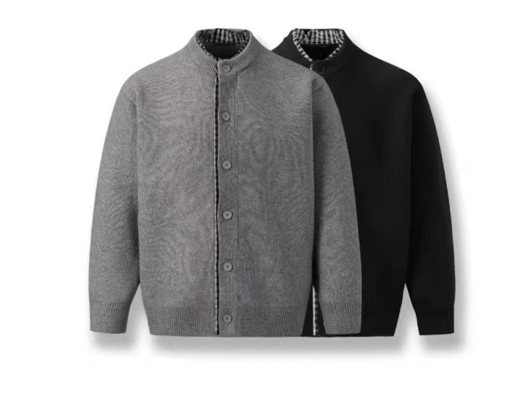 高档假两件开衫外套男士秋冬新款立领针织衫百搭潮流帅男休闲外套