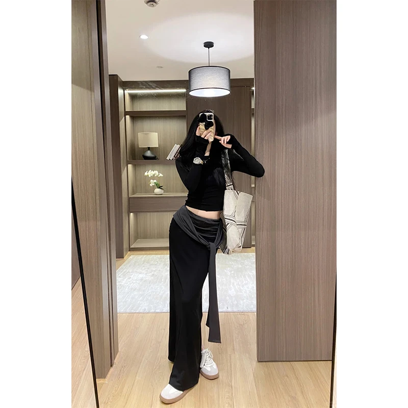 2025秋季新款时尚韩系洋气减龄高级感长袖上衣高腰百搭开叉半身裙