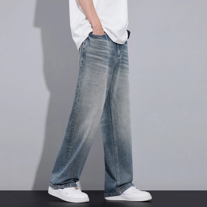 美式牛仔裤男士2025新款休闲垂顺长裤子男春夏季潮牌宽松直筒裤男