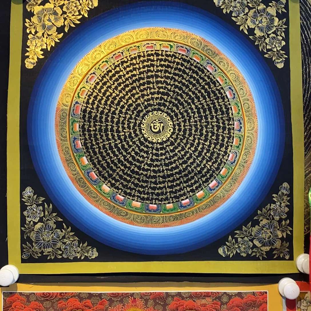 圆***宝卷轴画纯手绘唐卡六字真言50厘米左右