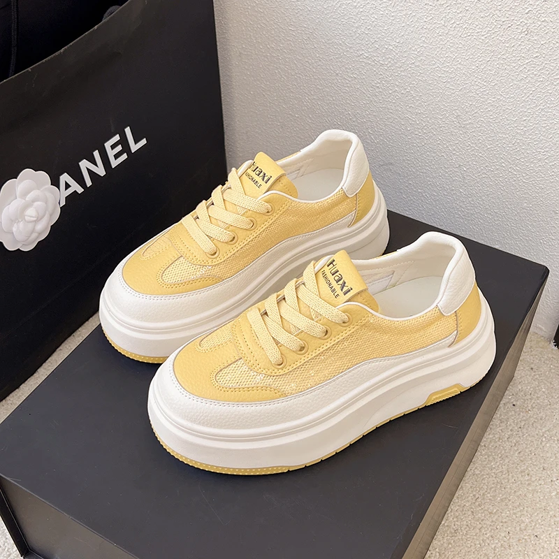 【闺幂姐】品牌轻便厚底小白鞋女2025新款网面松糕女百搭休闲板鞋