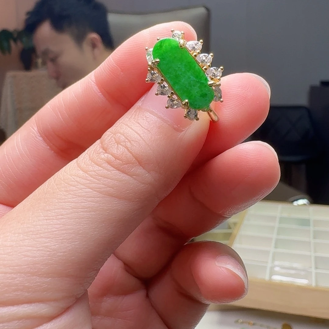 翡翠戒指银S925镶嵌天然