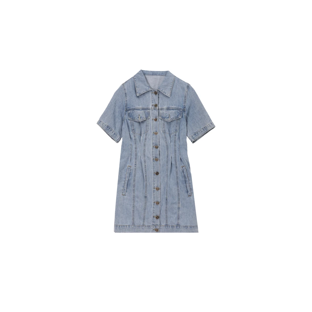 牛仔连衣裙立体结构排扣收腰廓形显瘦裙子女2110590