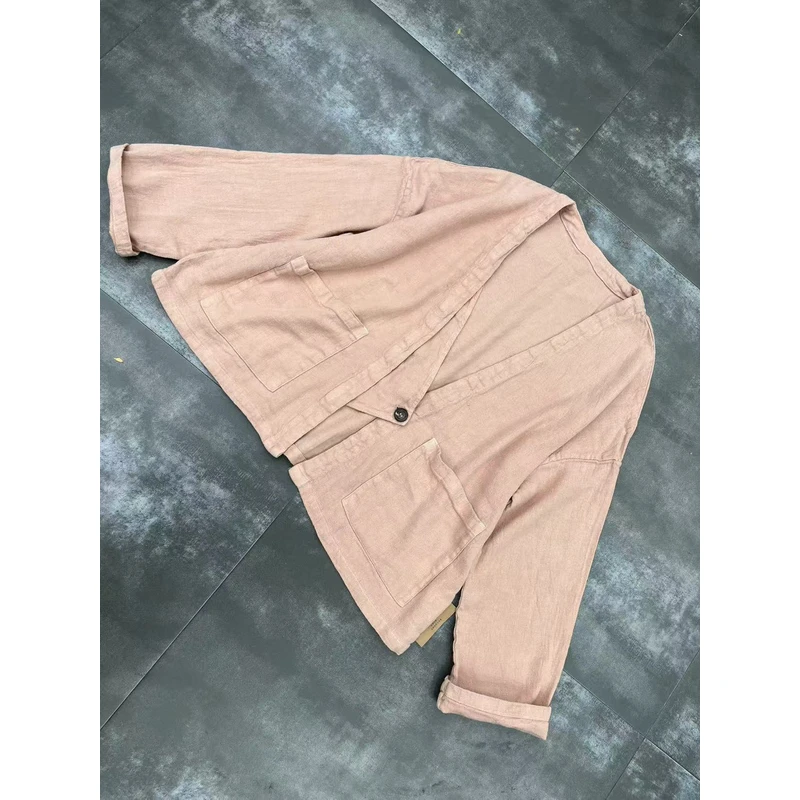 3577乱纹麻单层开衫上衣外套春季新款衣长58胸围140