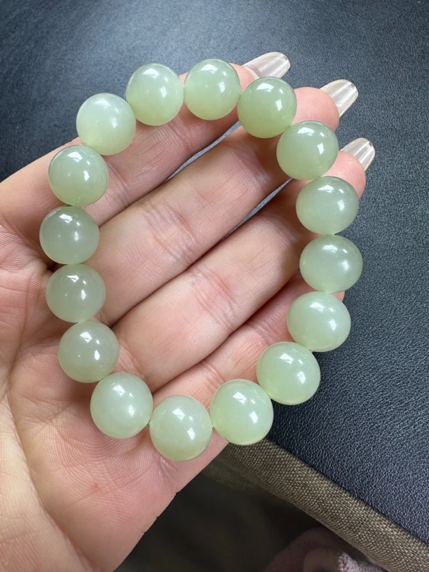 和田玉晴水色单圈12mm手串多样性发一素圈绿色女士时尚
