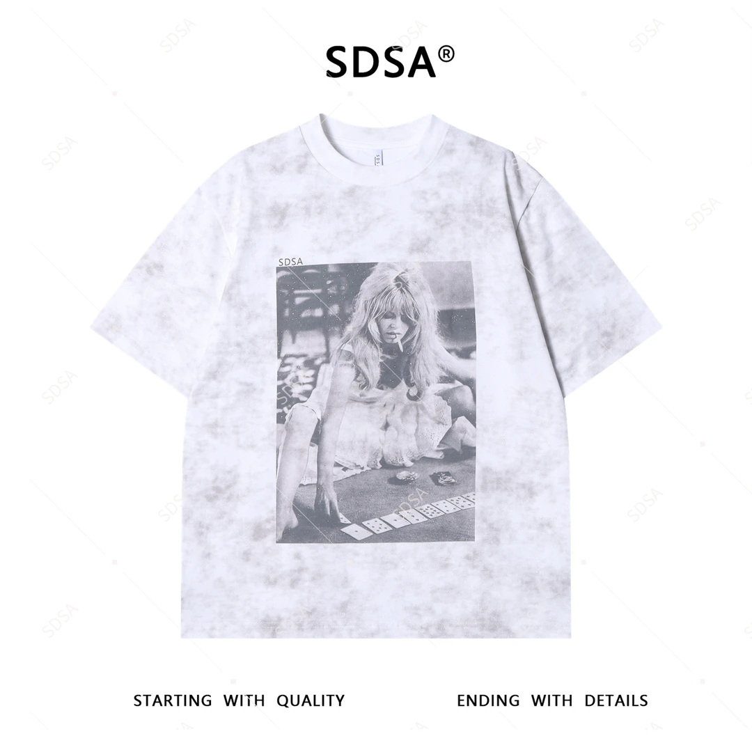 夏季高级感新款男士创意简约风人像短袖T恤宽松圆领时尚上衣潮流