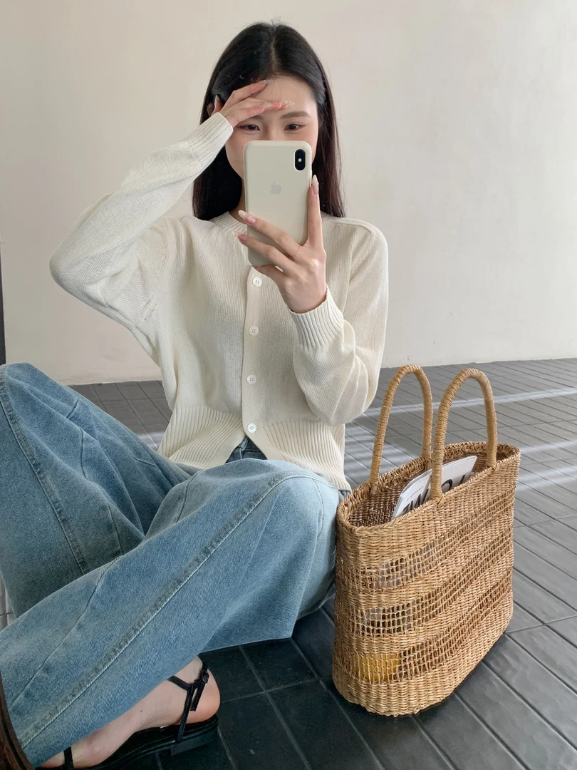 【DUODUO 969982】和纸纱圆领针织开衫T恤夏季新款女休闲百搭针织衫