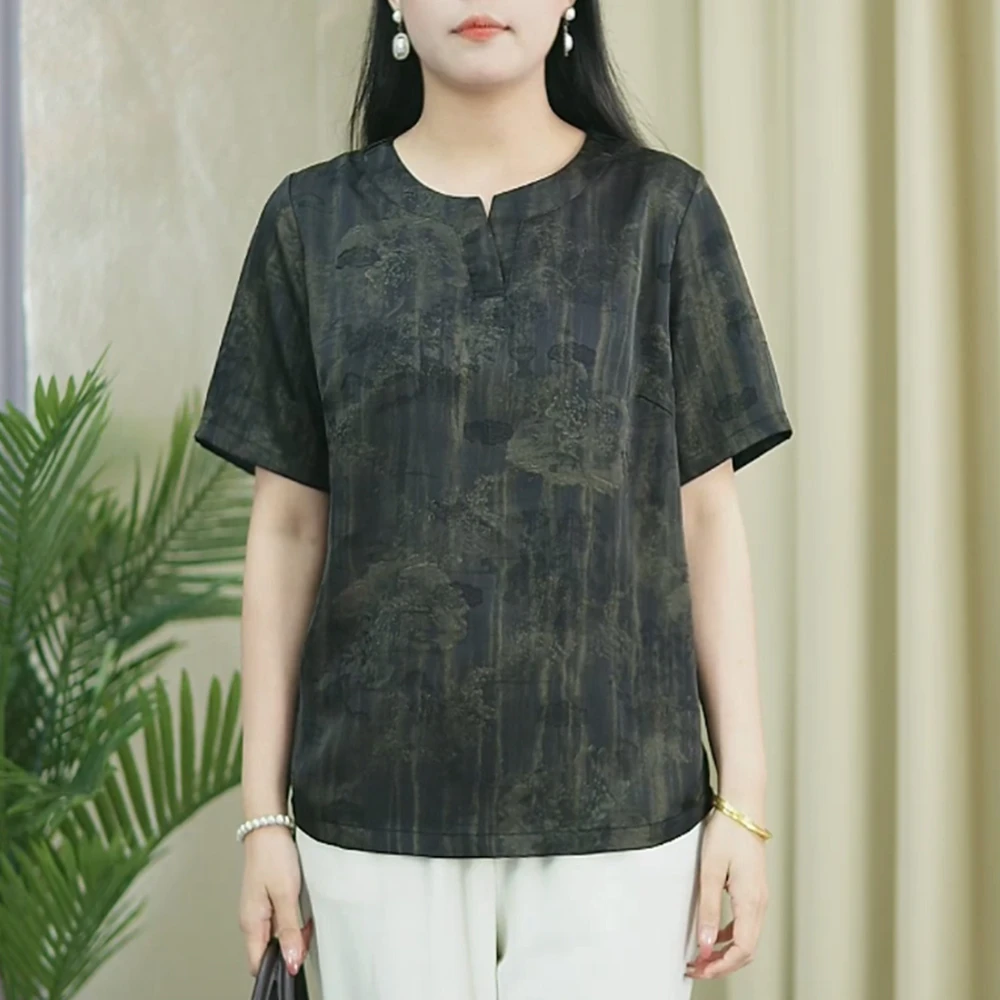 CT53夏季新品百搭显瘦透气凉快大码小衫优雅气质妈妈装T恤女上衣