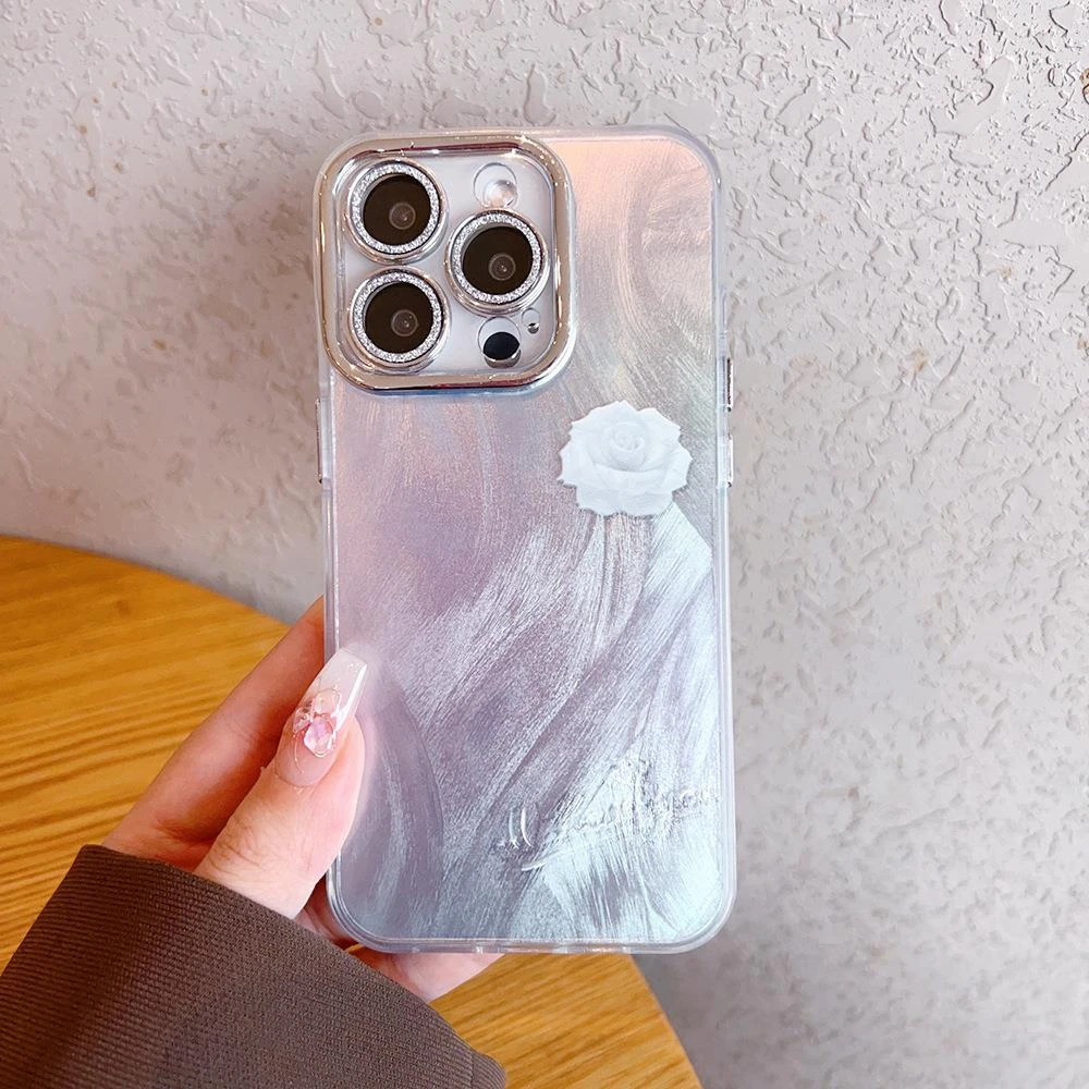 适用苹果14promax手机壳轻奢高级感iPhone15渐变羽纱13pro自带镜