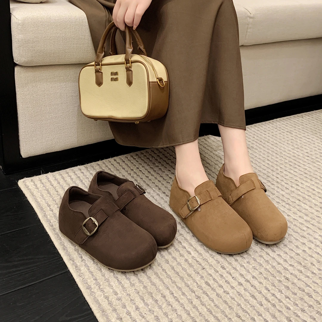 【31码起】小码女鞋313233勃肯拖鞋女2025冬季外穿加绒包头毛毛鞋女