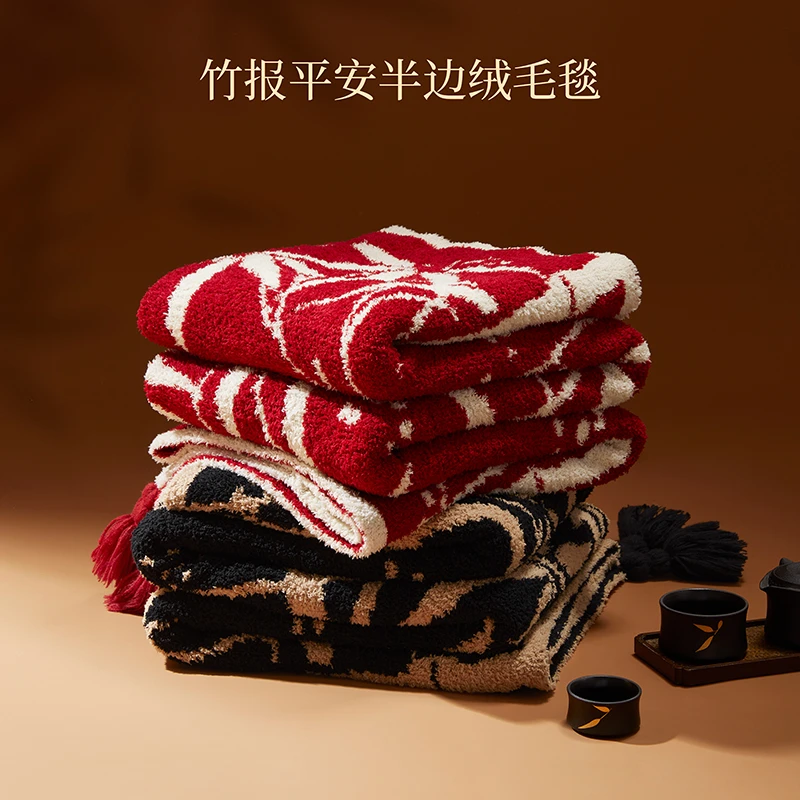 宫廷宝贝竹报平安半边绒毛毯博物馆文创毯子午睡新婚礼物2026圣诞