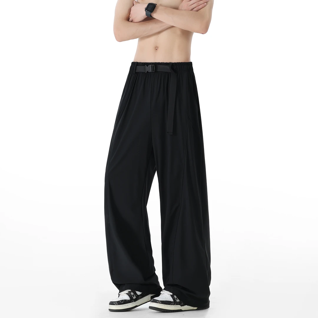 夏季薄款男士直筒裤透气速干冰丝裤大码休闲裤宽松垂感裤子潮182