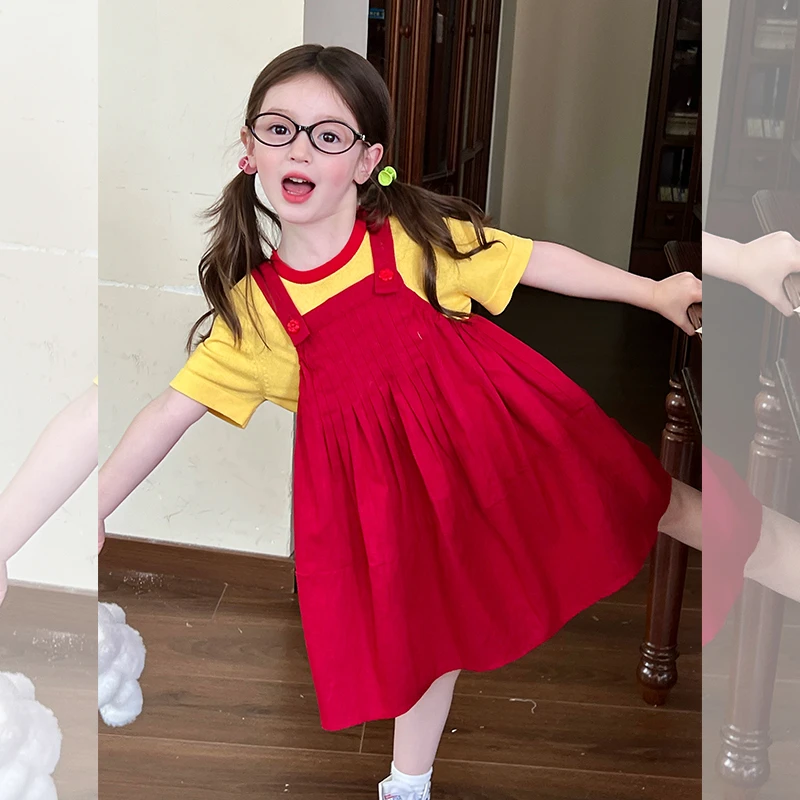 栀了成长记童装女童棉麻背带裙夏季新款儿童时髦连衣裙上衣吊带裙