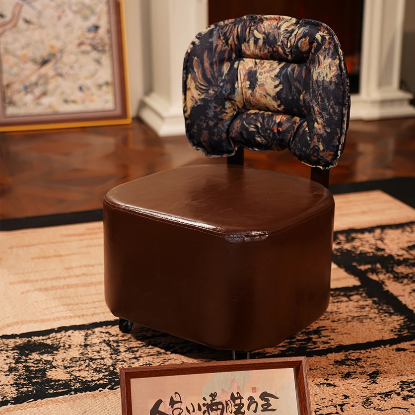 【旋转溜溜椅】可移动沙发凳子家用靠背软包溜溜椅实木带轮子