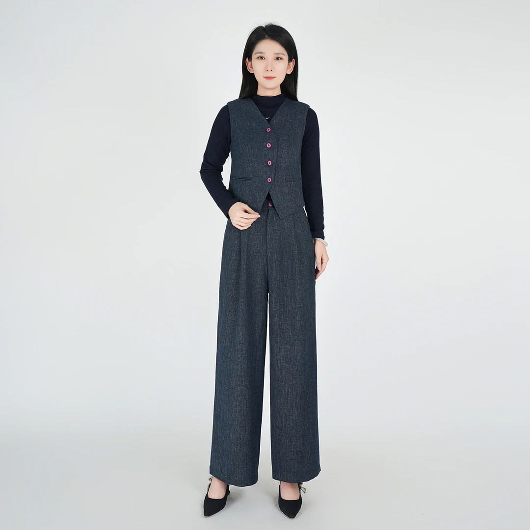 中国风秋西服职业精致黑色中式2025气质秋季女马甲套装WH0500659