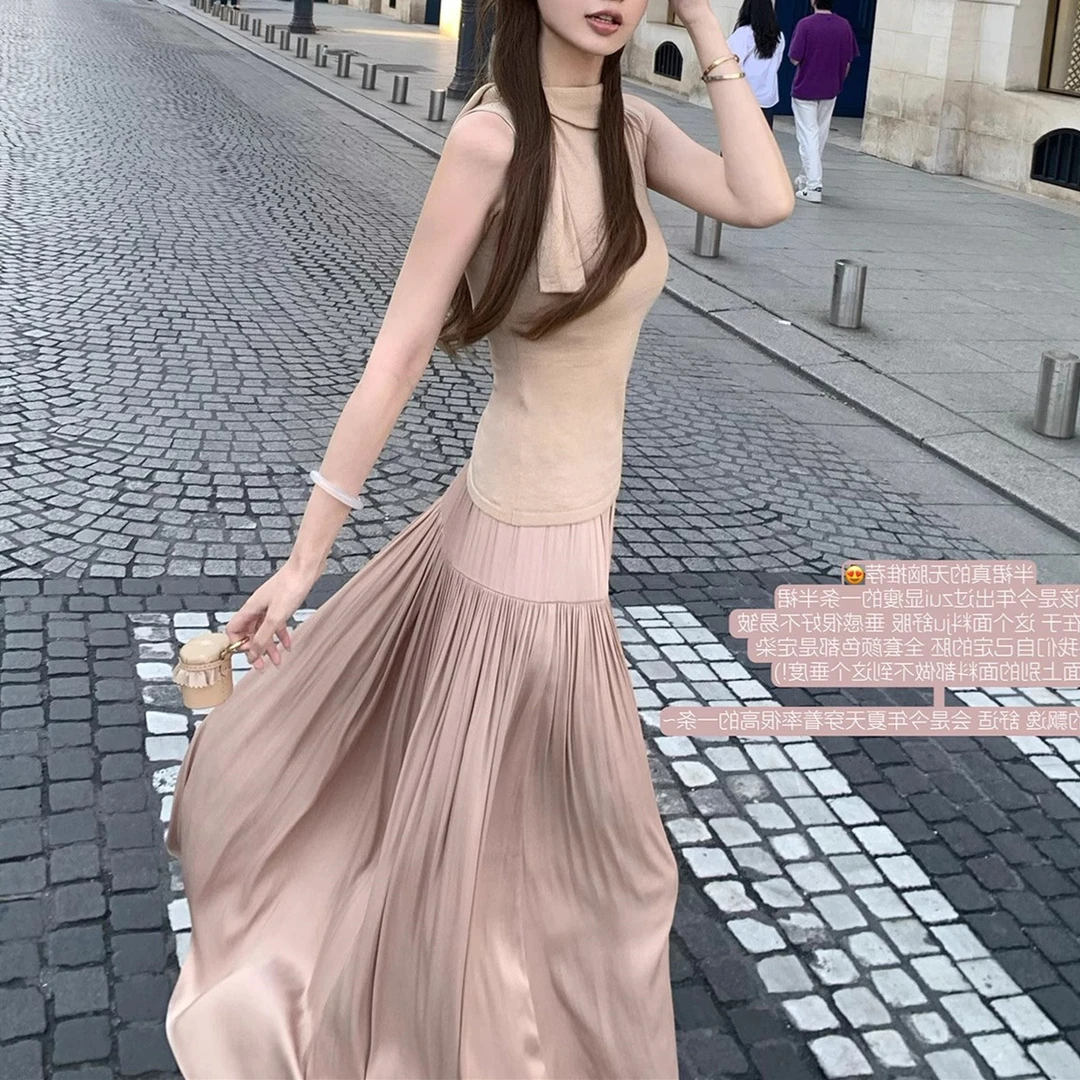 樱岛之恋_优雅真丝绵羊毛系带上衣/压褶飘飘裙甜美套装女夏