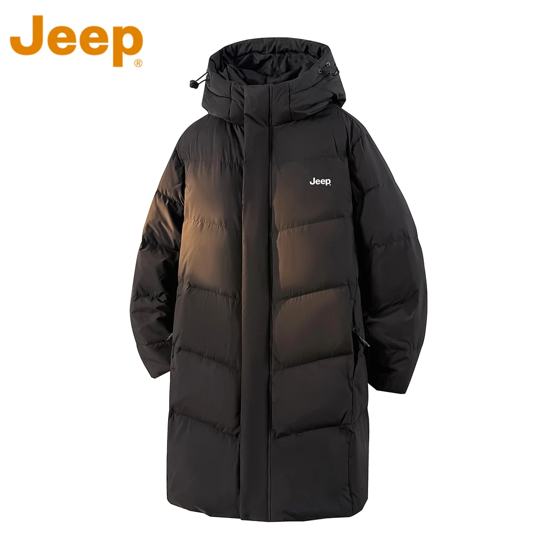 JEEP吉普90鸭绒连帽羽绒服男款秋冬季2025新款宽松中长款保暖外套