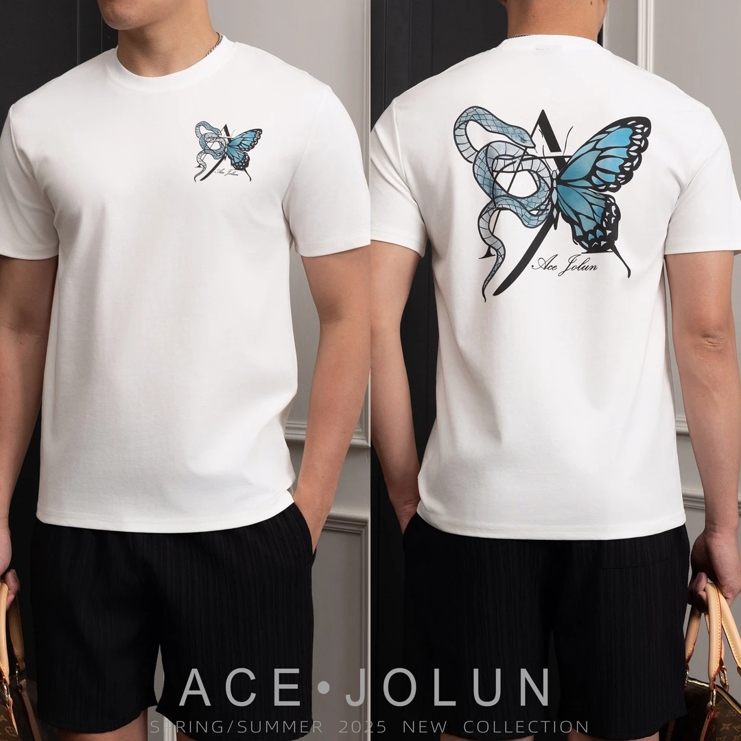 【蛇蝶双飞】云朵棉轻奢短袖T恤夏季爽滑速干抗皱圆领男士透气上衣