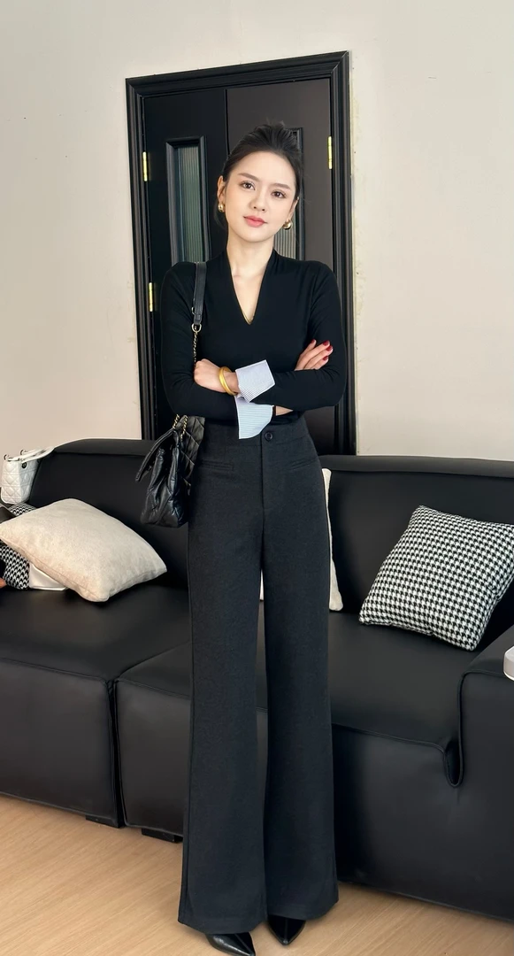 【小富】“招牌神裤”秋冬高级设计款直筒微喇叭醋酸羊毛裤