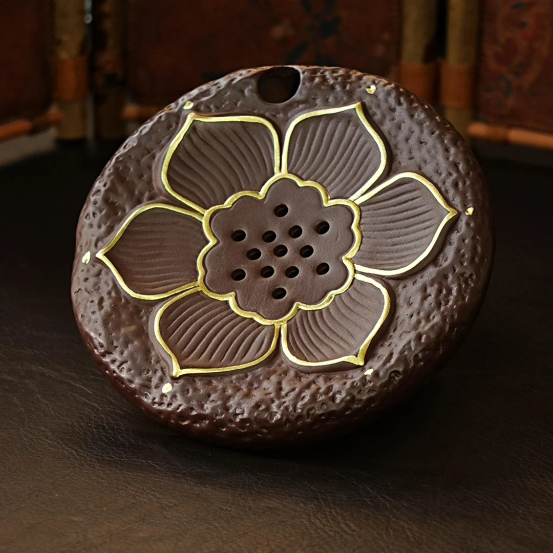 【9053莲子干泡台】宜兴原矿紫砂全手工茶盘莲花干泡台