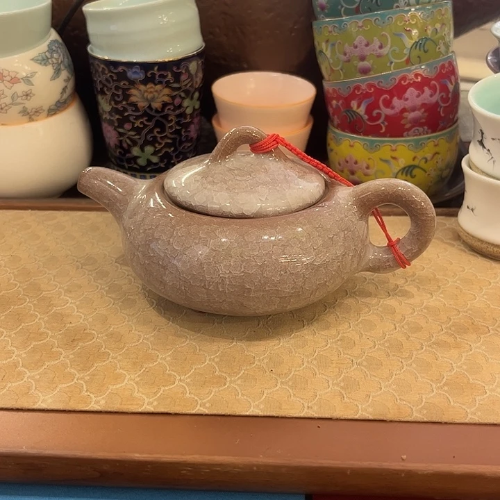 瓷片冰裂泡茶壶微瑕米白色