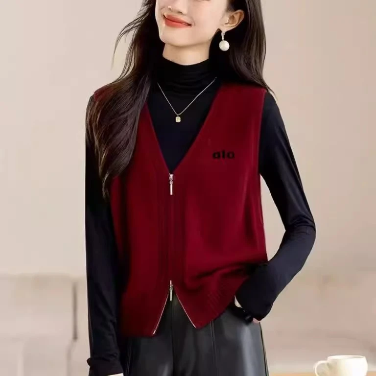 高级感叠穿双拉链V领针织马甲女春秋2025新款高级感叠穿背心上衣