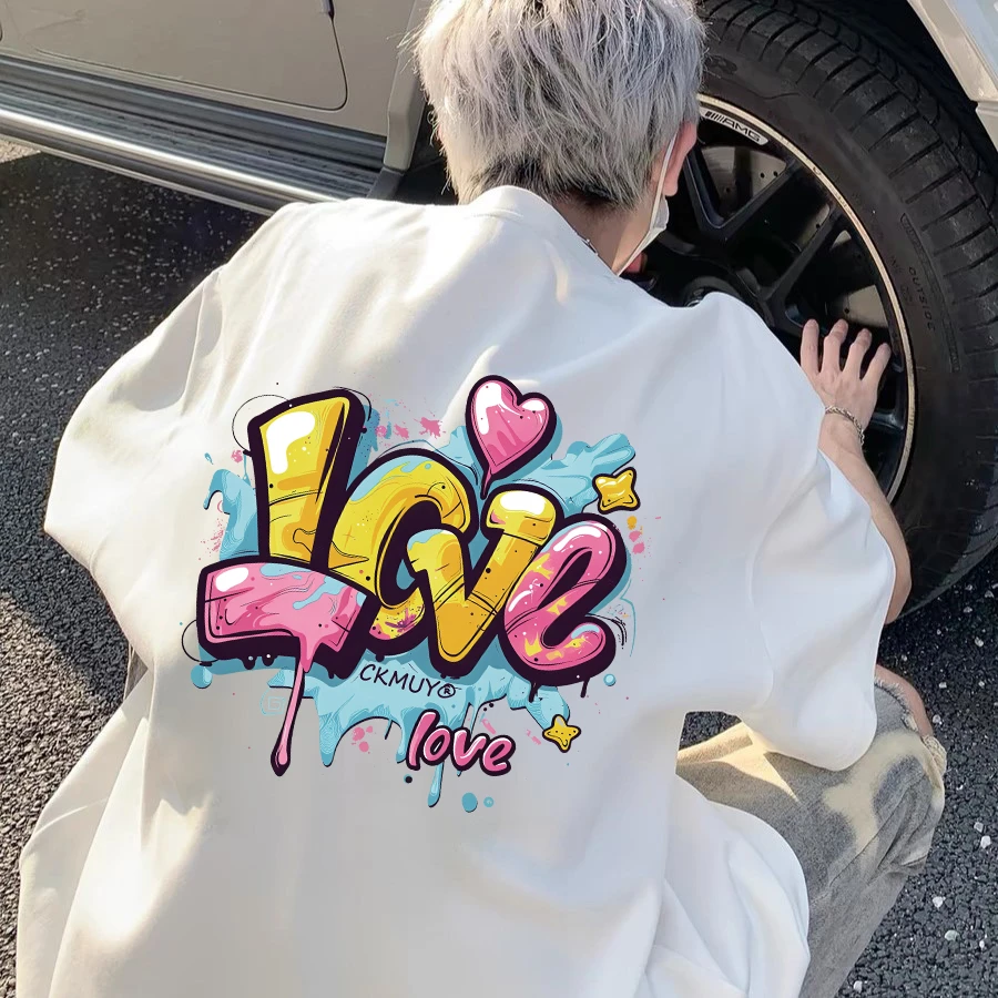 100%纯棉重磅短袖t恤夏男装宽松甜酷高街字母印花半袖男女同款RT1