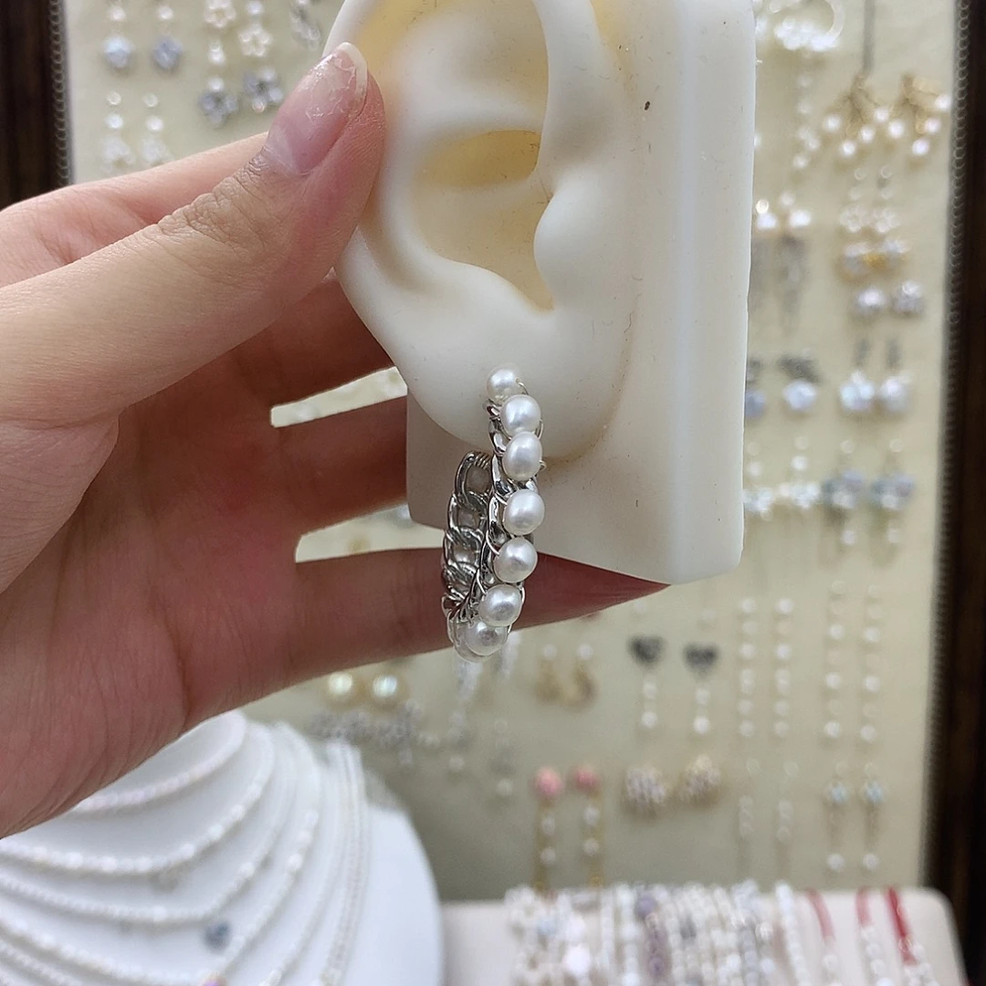 淡水珍珠耳饰银S925镶嵌
