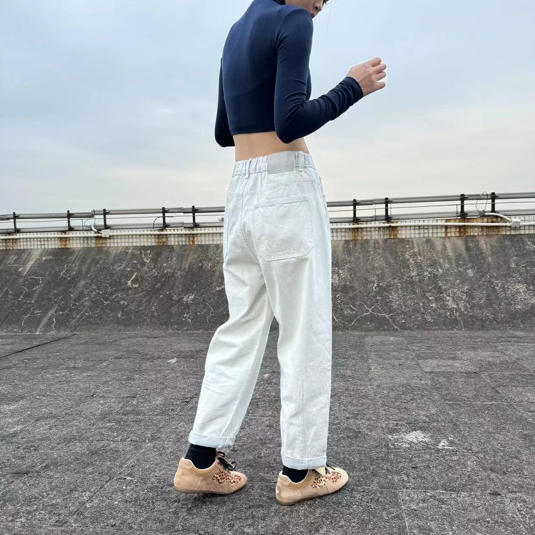 爆款春款水洗弯刀裤拖地裤高腰显瘦8330百搭软牛仔裤女宽松大码