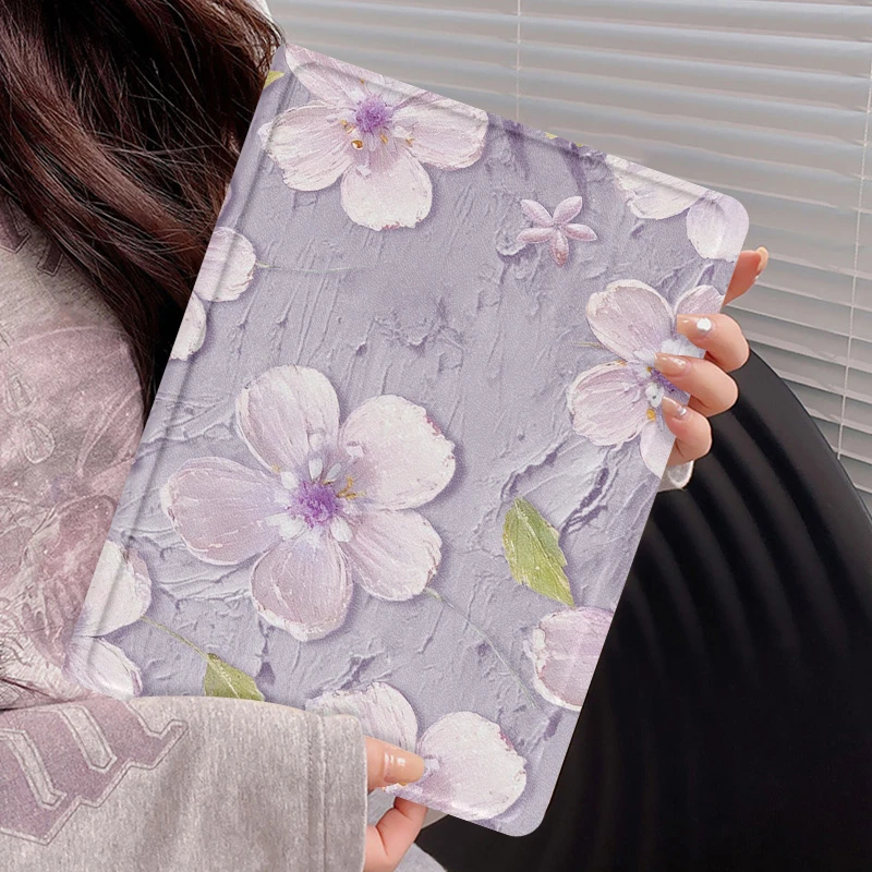 油画花语ipad air7平板保护壳ipad11轻奢防摔笔槽高级新款轻奢范
