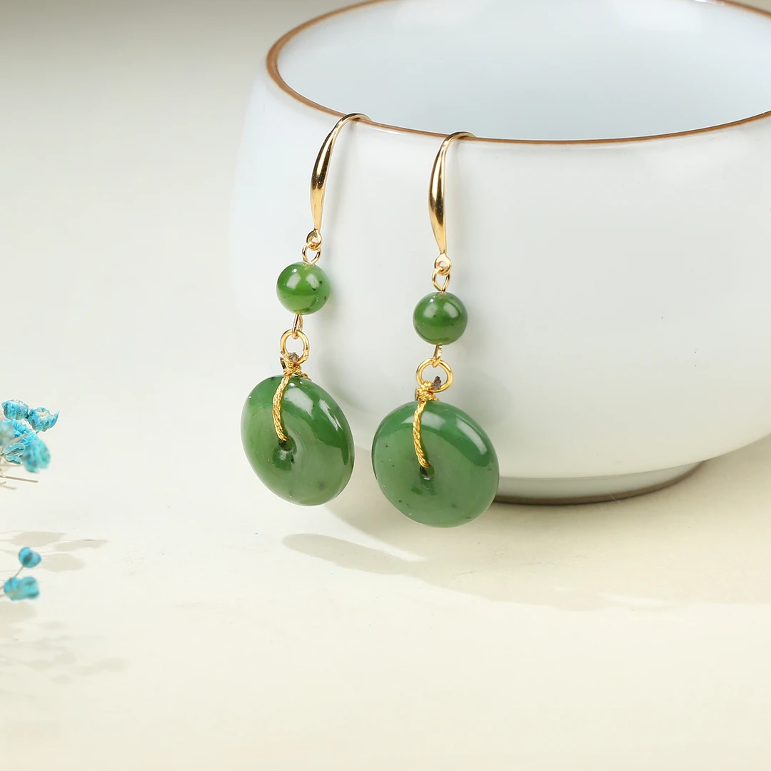 【麦子家族】天然和田玉耳饰S925银镶嵌气质时尚百搭  D0897