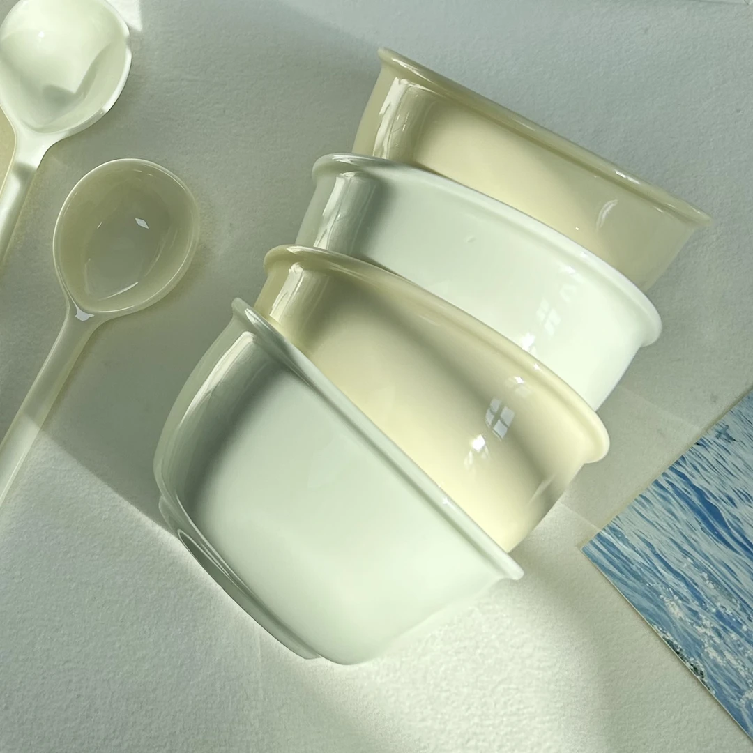 奶油风米饭碗家用饭碗4只装陶瓷可爱汤碗甜品碗套装学生宿舍餐具