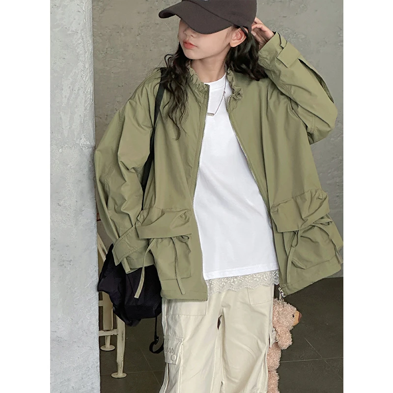 K28139女童工装外套2025春装新款儿童风衣女大童春秋上衣时髦休闲