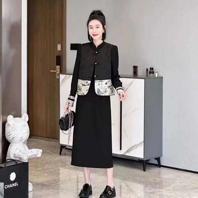 新中式国风马甲连衣裙套装女秋装新款高级感显瘦改良晚宴场合女装