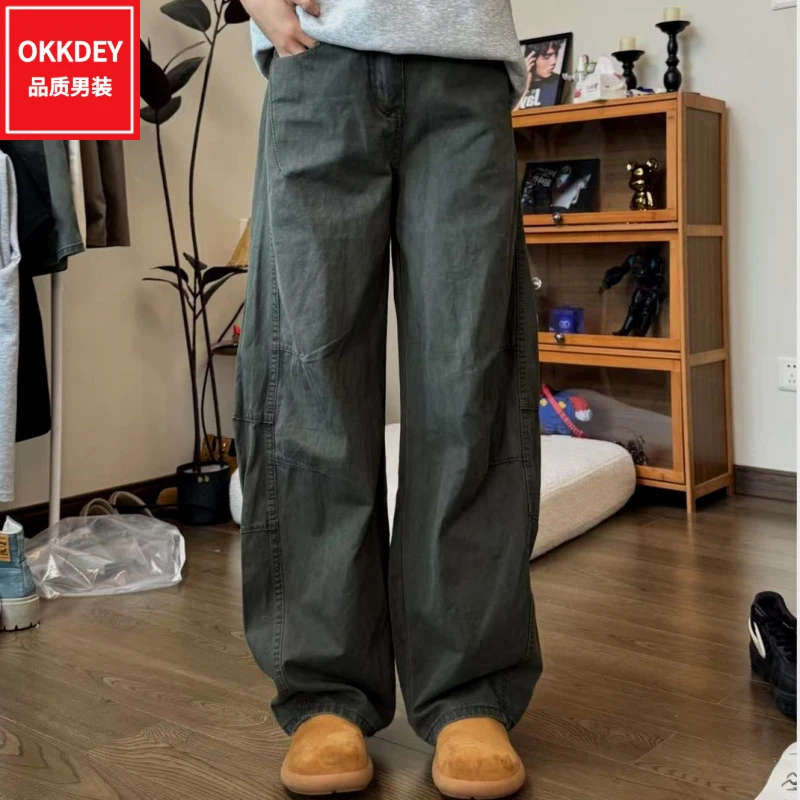 okkdey美式复古工装裤夏季新款男士高品质弯刀阔腿裤百搭休闲长裤