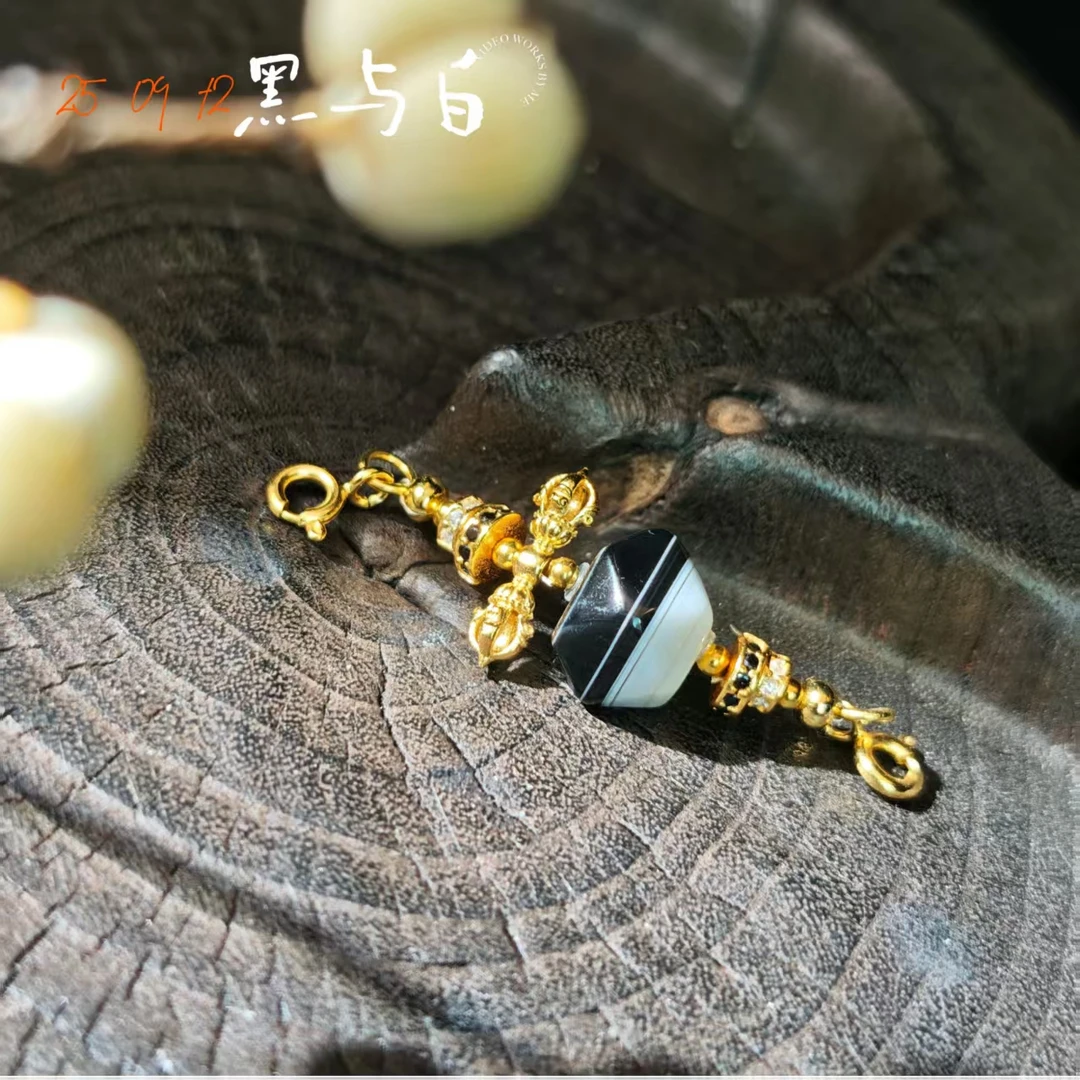 【黑与白】天然黑白玛瑙珠玛瑙延长链多样性其一发货