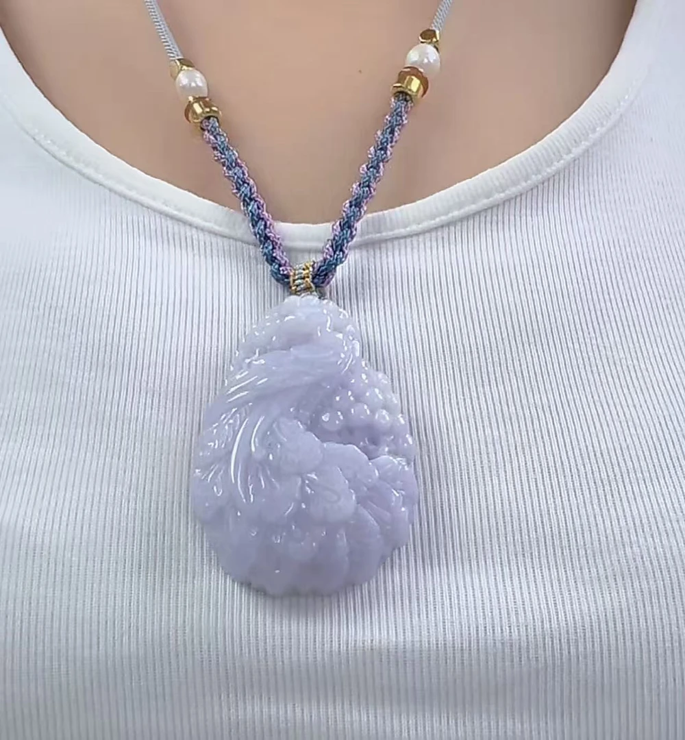 官方正品翡翠A货紫凤凰扣（多样性发货发一）宽33+高46+厚11-12送绳