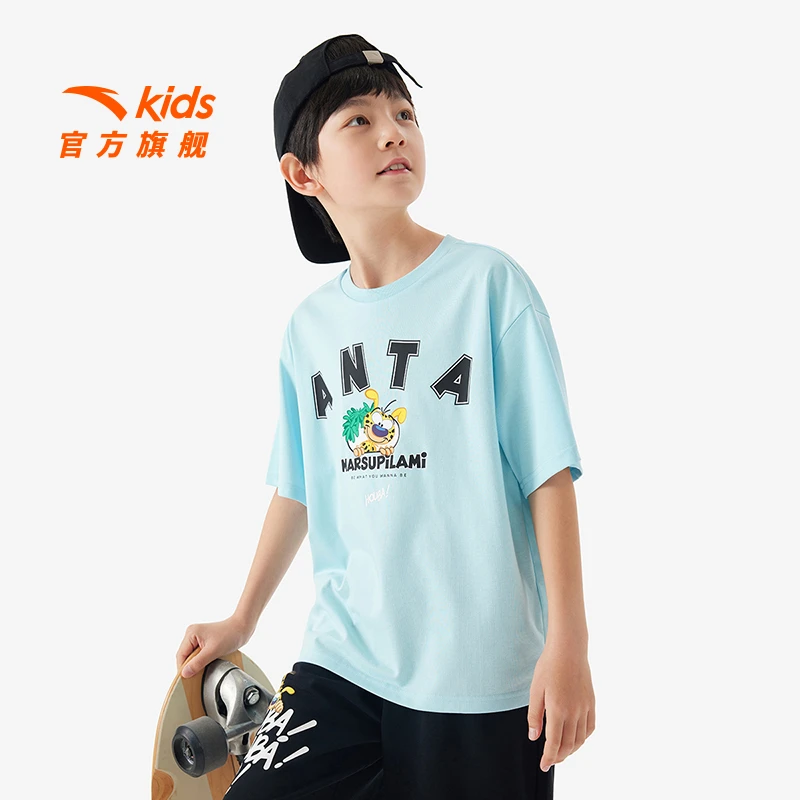 商场同款|安踏儿童男大童针织短袖衫2025夏季透气柔软时尚短T潮