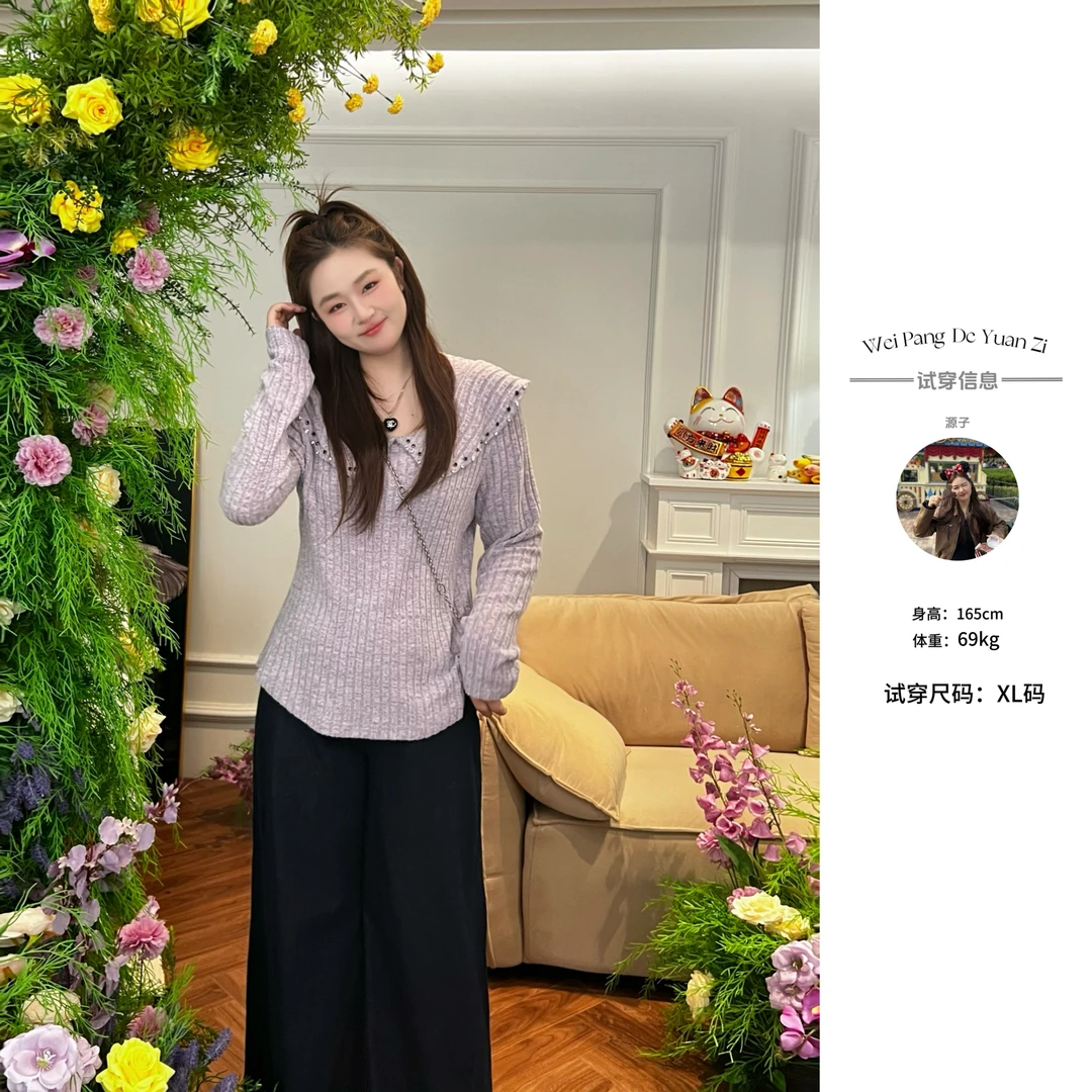 楠序胖mm大码女装 2025秋装新款时尚气质针织小衫上衣女YZ33295