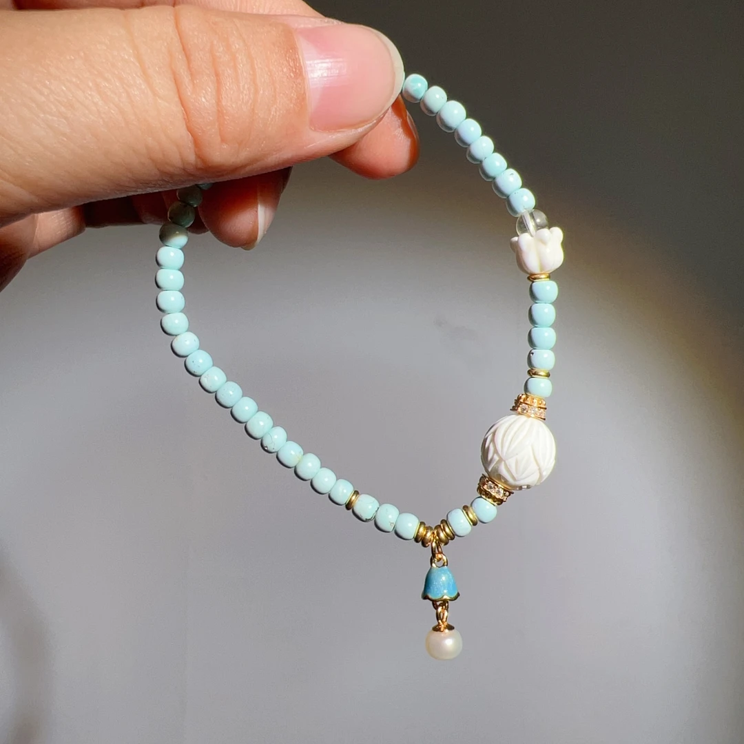 S925银3.5mm+绿松石手串单圈DIY（带铁线）多样性发一