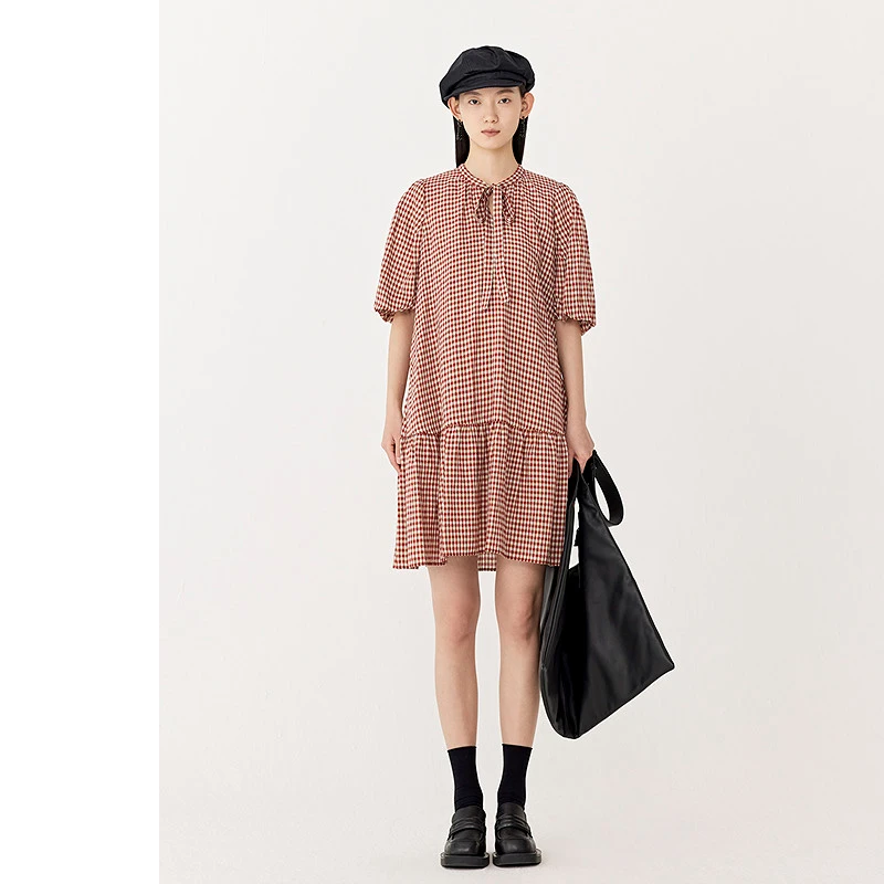 【羊羊专享】AUM夏季时尚休闲国风格纹撞色宽松连衣裙MCEG10156