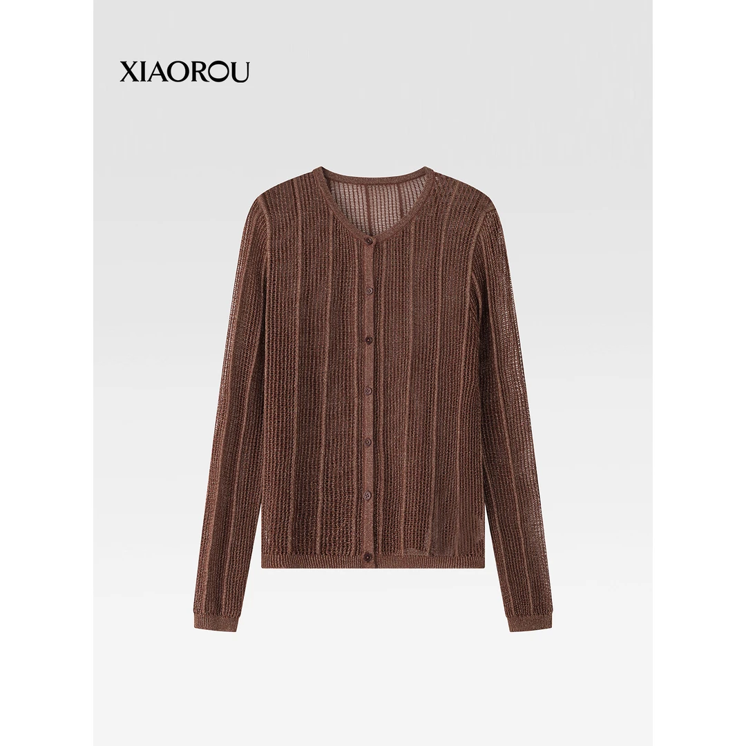 XIAOROU/小柔SC536  Quiet  Luxury桑蚕丝绒clean fit镂空开衫